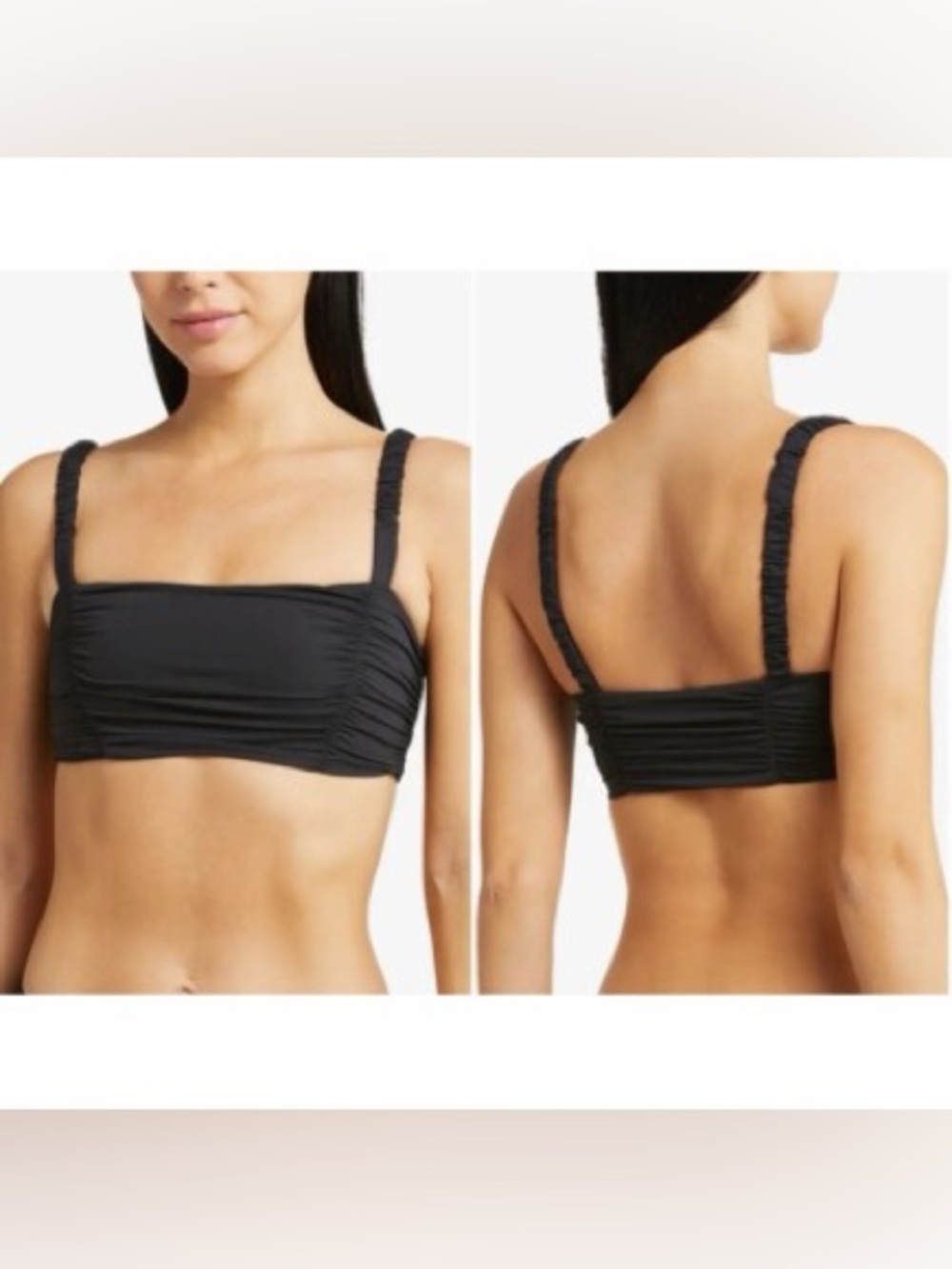l*space Black Ruched Bandeau Top with Gathered Straps